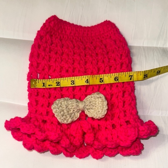 Handmade Pink Crochet dog dress with Bow - Picture 6 of 6